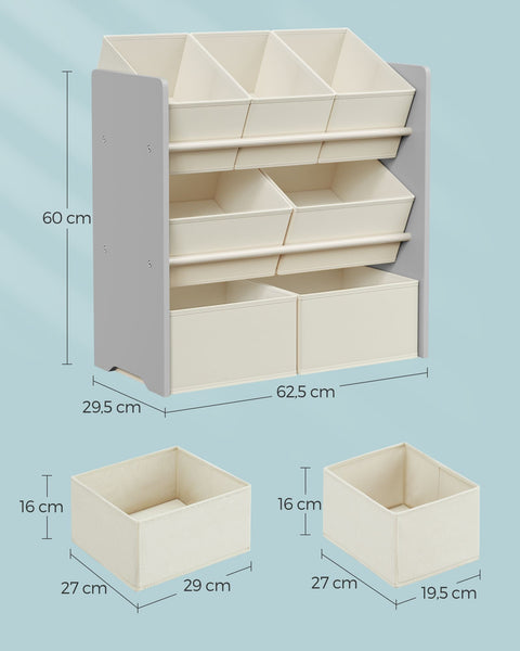 Rootz Children's Dove Gray Shelf - Kids Bookcase - Toy Organizer - MDF Non-Woven Fabric - 29.5cm x 62.5cm x 60cm - Lightweight - Sturdy - Easy Assembly