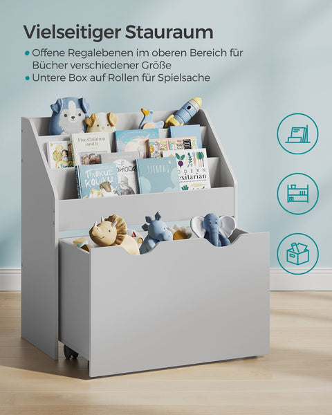Rootz Children's Dove Gray Shelf - Kids Bookcase - Storage Organizer - MDF Chipboard - Anti-Tip - Easy Assembly - 29.5cm x 62.5cm x 70cm