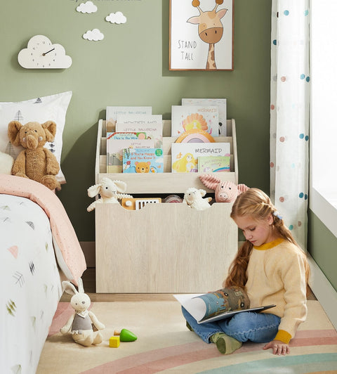 Rootz Toy Shelf with 3 Shelves on Wheels - Beige - MDF - Chipboard - 29.5cm x 62.5cm x 70cm - Mobile Organizer - Kids Storage Solution