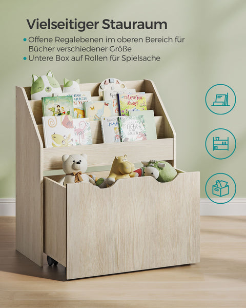 Rootz Children's Shelf - Kids Bookcase - Toy Storage - MDF Chipboard - Oatmeal Beige - 29.5cm x 62.5cm x 70cm - 28cm x 59.5cm x 37cm - 13.5kg - 25kg Capacity
