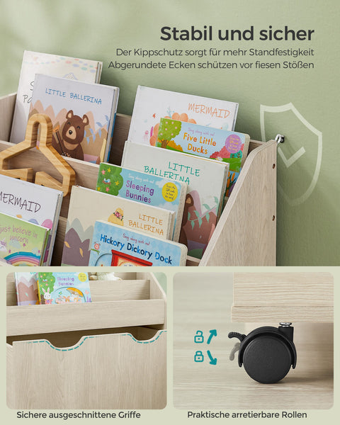 Rootz Children's Shelf - Kids Bookcase - Toy Storage - MDF Chipboard - Oatmeal Beige - 29.5cm x 62.5cm x 70cm - 28cm x 59.5cm x 37cm - 13.5kg - 25kg Capacity