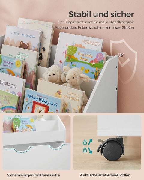 Rootz Toy Storage Shelf - Kids Organizer - Mobile Cart - Cloud White - 28.5" x 11.5" x 35.5"