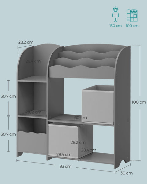 Rootz Children's Bookshelf Set - Kids Bookcase - Storage Organizer - Chipboard Construction - Dove Gray - 30cm x 93cm x 100cm