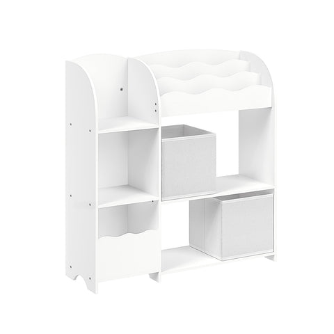 Rootz Children's Bookshelf Set - Kids Bookcase - Storage Organizer - Chipboard Construction - Non-Woven Fabric Bins - 30cm x 93cm x 100cm - Cloud White - 20.2kg - 45kg Capacity
