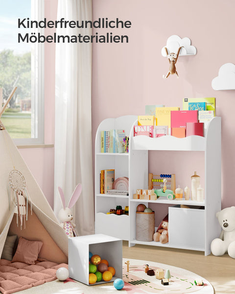 Rootz Children's Bookshelf Set - Kids Bookcase - Storage Organizer - Chipboard Construction - Non-Woven Fabric Bins - 30cm x 93cm x 100cm - Cloud White - 20.2kg - 45kg Capacity
