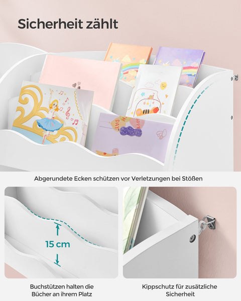Rootz Children's Bookshelf Set - Kids Bookcase - Storage Organizer - Chipboard Construction - Non-Woven Fabric Bins - 30cm x 93cm x 100cm - Cloud White - 20.2kg - 45kg Capacity