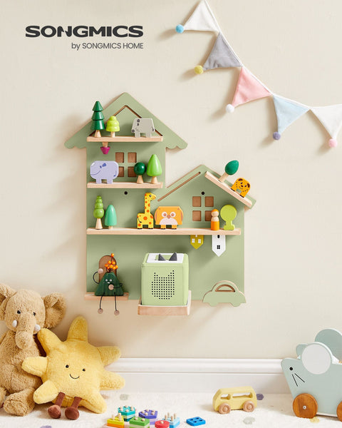 Rootz Laurel Green Wall Shelf - Floating Shelf - Decorative Shelf - MDF Steel Beech Wood - Lightweight - Easy Assembly - Space-saving - 18cm x 55.6cm x 59.7cm