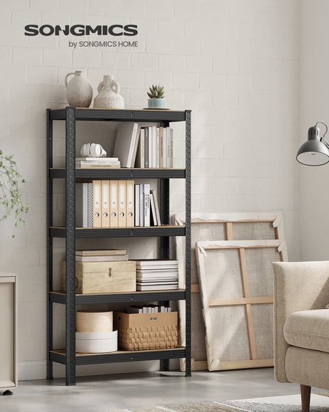 Rootz Storage Rack - Shelving System - Organizer - Steel Frame - Wooden Shelves - Adjustable - Rust-Resistant - 150cm x 75cm x 30cm