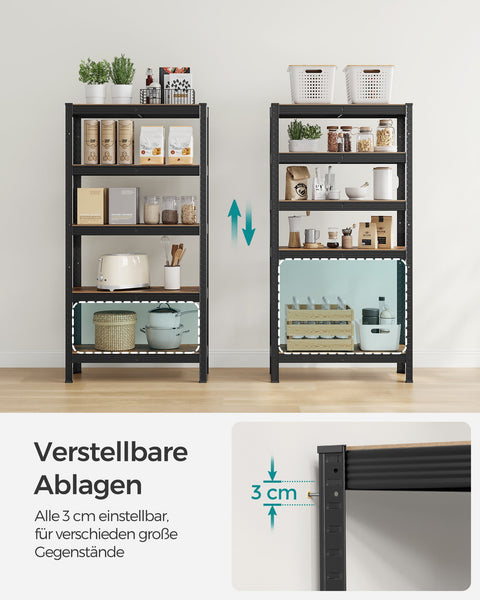 Rootz Storage Rack - Shelving System - Organizer - Steel Frame - Wooden Shelves - Adjustable - Rust-Resistant - 150cm x 75cm x 30cm
