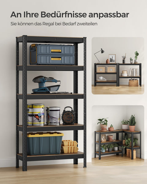 Rootz Storage Rack - Shelving System - Organizer - Steel Frame - Wooden Shelves - Adjustable - Rust-Resistant - 150cm x 75cm x 30cm