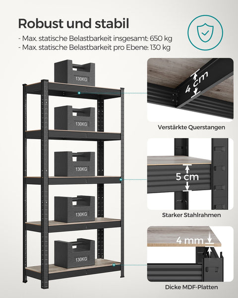 Rootz 2 Piece Set Storage Racks - Shelving Unit - Display Stand - Chipboard and Steel - 30cm x 75cm x 150cm