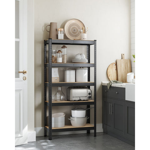 Rootz Heavy Duty Black Storage Rack - Shelving Unit - Steel Frame - MDF Shelves - Large Capacity - Easy Assembly - 30cm x 75cm x 150cm