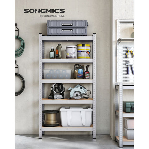 Rootz Heavy Duty Storage Rack - Shelving Unit - Metal Rack - Galvanized Steel - MDF - 30cm x 75cm x 150cm - 9.3kg - 130kg Shelf Capacity - 650kg Total Capacity