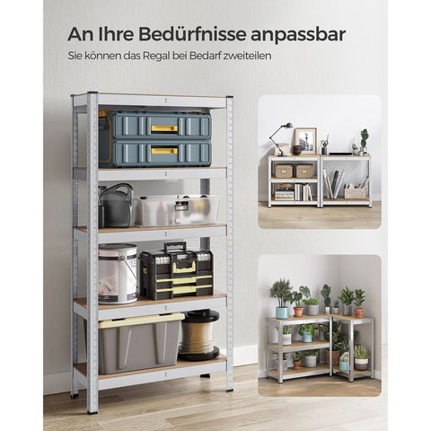 Rootz Heavy Duty Storage Rack - Shelving Unit - Metal Rack - Galvanized Steel - MDF - 30cm x 75cm x 150cm - 9.3kg - 130kg Shelf Capacity - 650kg Total Capacity