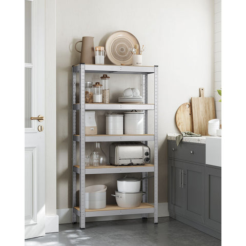 Rootz Heavy Duty Storage Rack - Shelving Unit - Metal Rack - Galvanized Steel - MDF - 30cm x 75cm x 150cm - 9.3kg - 130kg Shelf Capacity - 650kg Total Capacity