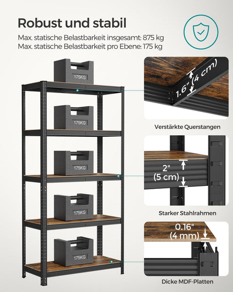 Rootz 2 Tier Shelving Unit - Standing Shelves - Storage Rack - Heavy Duty - 50cm x 100cm x 180cm - Gray - Steel and MDF - 120kg per Shelf