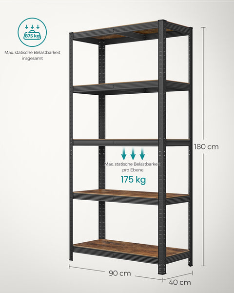 Rootz 2 Tier Shelving Unit - Standing Shelves - Storage Rack - Heavy Duty - 50cm x 100cm x 180cm - Gray - Steel and MDF - 120kg per Shelf