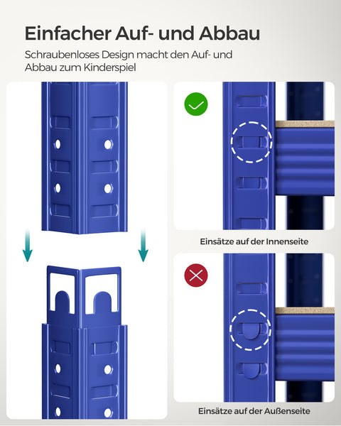 Rootz Storage Rack - Shelving Unit - Garage Organizer - Strong Support - 180cm x 90cm x 40cm - Blue