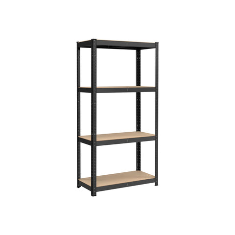 Rootz Heavy Duty Storage Rack - Black Metal Shelf - Organizer Stand - Powder-coated Steel - MDF - 40cm x 80cm x 160cm - 10.5kg - 130kg Capacity - Garage, Kitchen, Office Storage Solution