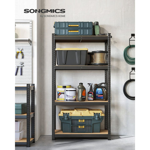 Rootz Heavy Duty Storage Rack - Black Metal Shelf - Organizer Stand - Powder-coated Steel - MDF - 40cm x 80cm x 160cm - 10.5kg - 130kg Capacity - Garage, Kitchen, Office Storage Solution