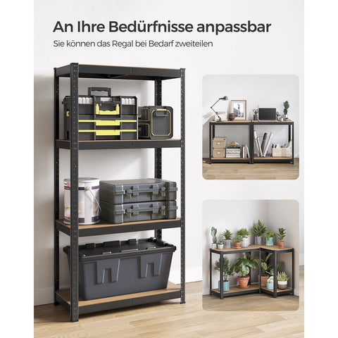 Rootz Heavy Duty Storage Rack - Black Metal Shelf - Organizer Stand - Powder-coated Steel - MDF - 40cm x 80cm x 160cm - 10.5kg - 130kg Capacity - Garage, Kitchen, Office Storage Solution