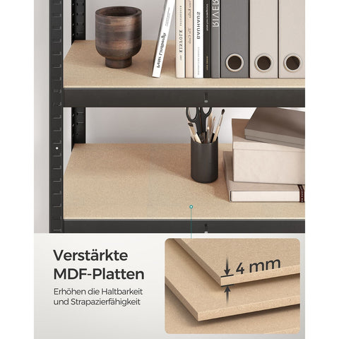 Rootz Heavy Duty Storage Rack - Black Metal Shelf - Organizer Stand - Powder-coated Steel - MDF - 40cm x 80cm x 160cm - 10.5kg - 130kg Capacity - Garage, Kitchen, Office Storage Solution