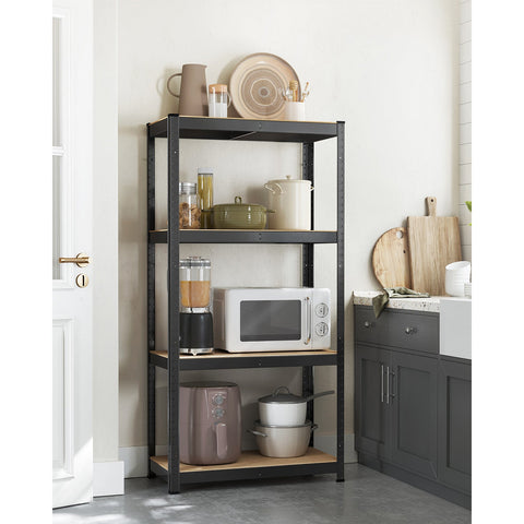 Rootz Heavy Duty Storage Rack - Black Metal Shelf - Organizer Stand - Powder-coated Steel - MDF - 40cm x 80cm x 160cm - 10.5kg - 130kg Capacity - Garage, Kitchen, Office Storage Solution