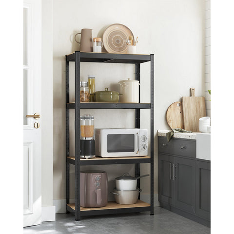 Rootz Black Load Shelf - Storage Rack - Shelving Unit - Powder-coated Steel - MDF - Heavy Duty - 40cm x 80cm x 160cm