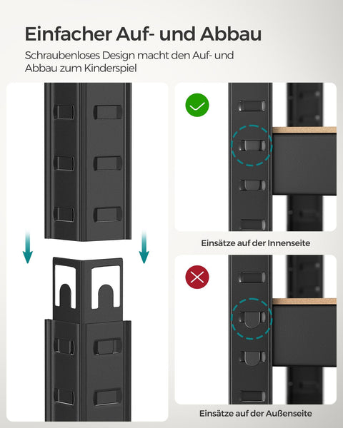 Rootz Standing Shelf - Bookcase - Storage Rack - Adjustable Shelves - Steel & MDF - 40cm x 80cm x 160cm - Greige Black - 130kg Max Load - 10.5kg