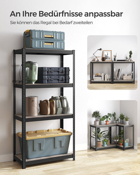 Rootz Standing Shelf - Bookcase - Storage Rack - Adjustable Shelves - Steel & MDF - 40cm x 80cm x 160cm - Greige Black - 130kg Max Load - 10.5kg