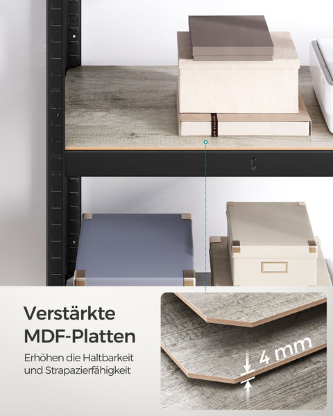 Rootz Standing Shelf - Bookcase - Storage Rack - Adjustable Shelves - Steel & MDF - 40cm x 80cm x 160cm - Greige Black - 130kg Max Load - 10.5kg