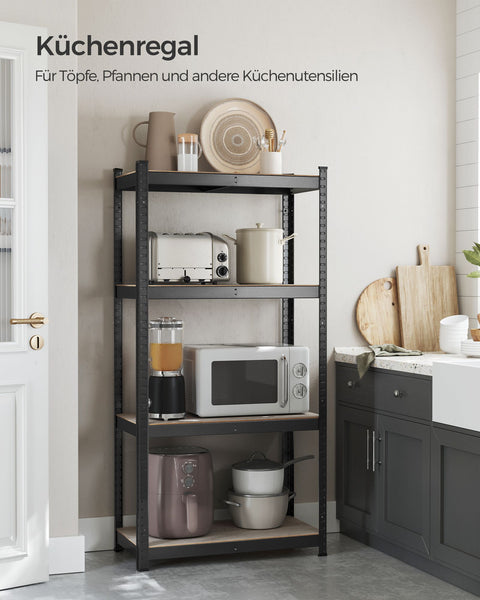 Rootz Standing Shelf - Bookcase - Storage Rack - Adjustable Shelves - Steel & MDF - 40cm x 80cm x 160cm - Greige Black - 130kg Max Load - 10.5kg