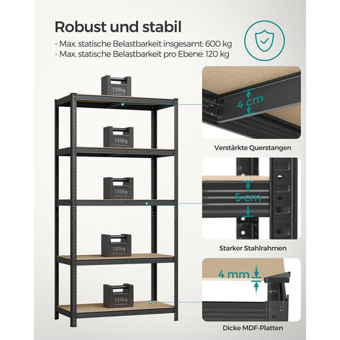 Rootz 2-Piece Set Storage Shelves - Wall Shelves - Garage Racks - Reinforced Steel Frame - Adjustable Shelves - 200cm x 100cm x 50cm