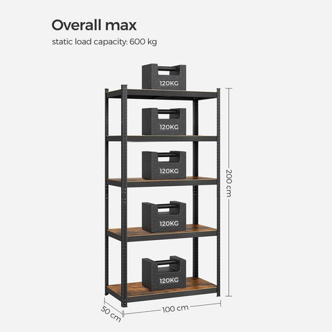 Rootz Set Of 2 Standing Shelves - Storage Rack - With 5 Adjustable Shelves - Heavy Duty Shelf - Chipboard - Brown-black -  50 x 100 x 200 cm