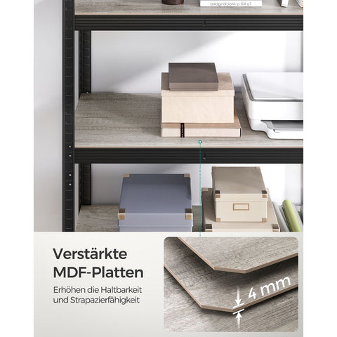 Rootz 3 Tier Stand Shelf - Storage Rack - Organizer - Steel and MDF - Greige Black - 50cm x 100cm x 200cm - Heavy Duty - Easy Assembly - Anti-tip Feature