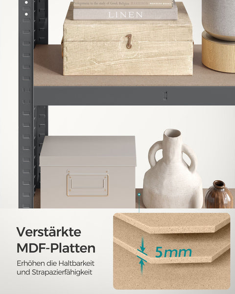 Rootz Gray Storage Rack - Shelving Unit - Metal Rack - Galvanized Steel - MDF - Heavy Duty - 30cm x 75cm x 150cm - 9.3kg - 130kg Shelf Capacity - 650kg Total Capacity