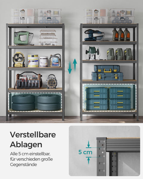 Rootz Gray Storage Rack - Shelving Unit - Organizer - Powder-coated Steel - MDF - Heavy Duty - 60cm x 120cm x 200cm