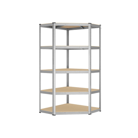 Rootz Heavy Duty Corner Shelf - Storage Rack - Galvanized Steel - MDF - Natural Beige - 90cm x 90cm x 180cm - Supports 875kg