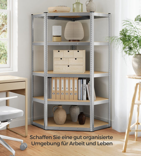 Rootz Heavy Duty Corner Shelf - Storage Rack - Galvanized Steel - MDF - Natural Beige - 90cm x 90cm x 180cm - Supports 875kg
