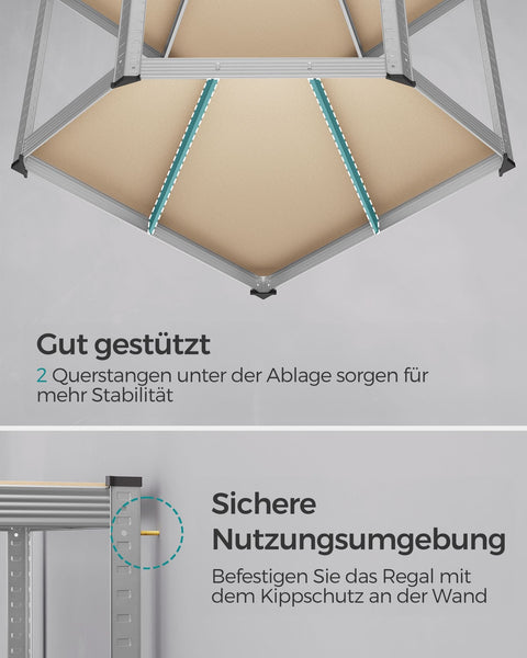 Rootz Heavy Duty Corner Shelf - Storage Rack - Galvanized Steel - MDF - Natural Beige - 90cm x 90cm x 180cm - Supports 875kg