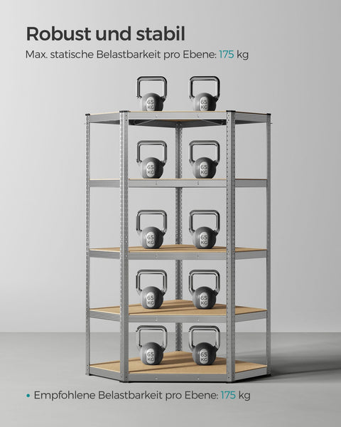 Rootz Heavy Duty Corner Shelf - Storage Rack - Galvanized Steel - MDF - Natural Beige - 90cm x 90cm x 180cm - Supports 875kg