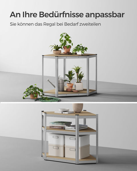 Rootz Heavy Duty Corner Shelf - Storage Rack - Galvanized Steel - MDF - Natural Beige - 90cm x 90cm x 180cm - Supports 875kg