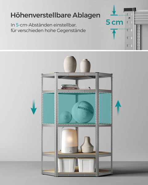 Rootz Heavy Duty Corner Shelf - Storage Rack - Galvanized Steel - MDF - Natural Beige - 90cm x 90cm x 180cm - Supports 875kg