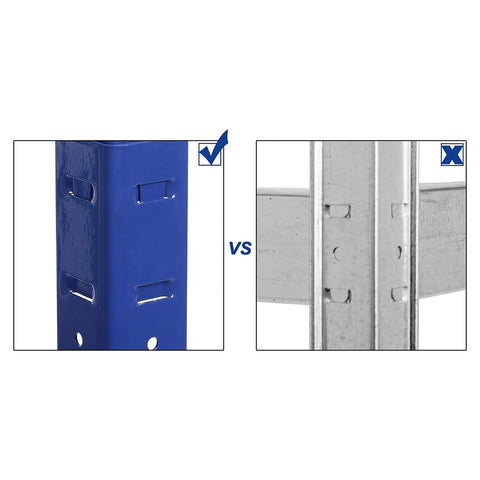 Rootz Cellar Shelves Set - Storage Rack - Metal Shelving - Heavy Duty - 40cm x 80cm x 160cm - Blue - Steel & MDF - 130kg Capacity