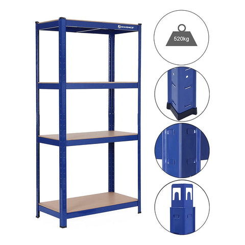 Rootz Cellar Shelves Set - Storage Rack - Metal Shelving - Heavy Duty - 40cm x 80cm x 160cm - Blue - Steel & MDF - 130kg Capacity