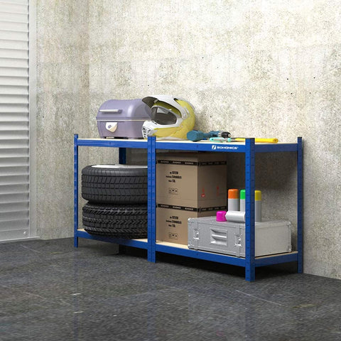 Rootz Cellar Shelves Set - Storage Rack - Metal Shelving - Heavy Duty - 40cm x 80cm x 160cm - Blue - Steel & MDF - 130kg Capacity