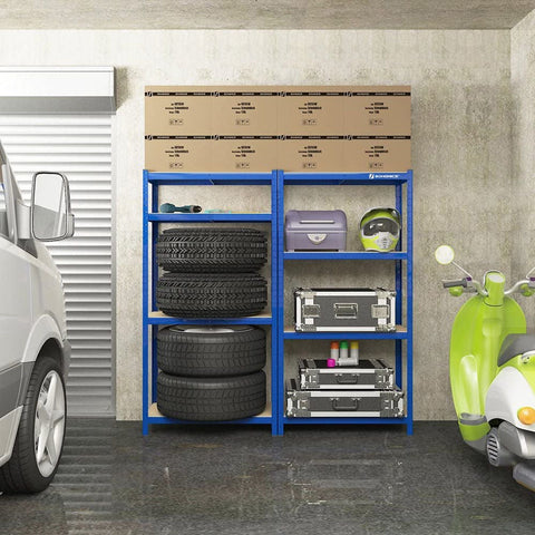 Rootz Cellar Shelves Set - Storage Rack - Metal Shelving - Heavy Duty - 40cm x 80cm x 160cm - Blue - Steel & MDF - 130kg Capacity
