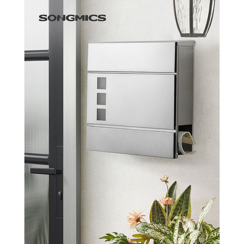 Rootz Stainless Steel Mailbox - Letterbox - Postbox - Durable Construction - Secure Lock - Weatherproof - 37cm x 10.5cm x 37cm