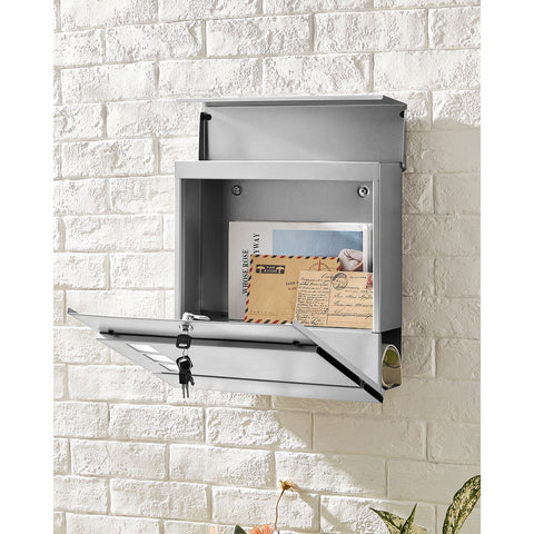 Rootz Stainless Steel Mailbox - Letterbox - Postbox - Durable Construction - Secure Lock - Weatherproof - 37cm x 10.5cm x 37cm