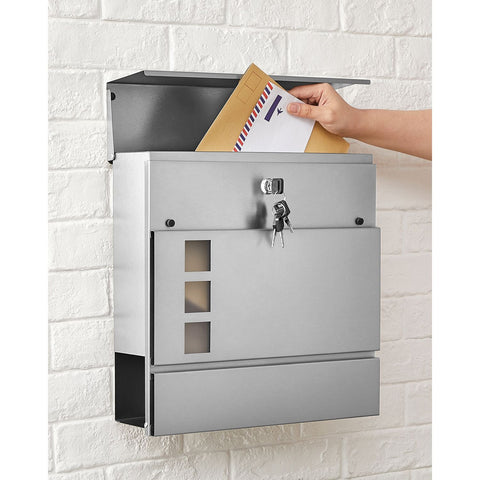 Rootz Stainless Steel Mailbox - Letterbox - Postbox - Durable Construction - Secure Lock - Weatherproof - 37cm x 10.5cm x 37cm
